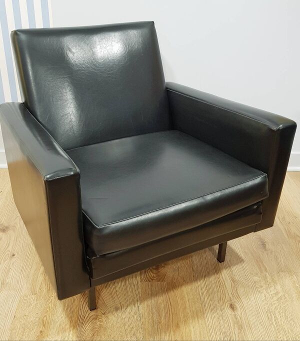Black faux leather armchair, 1960s