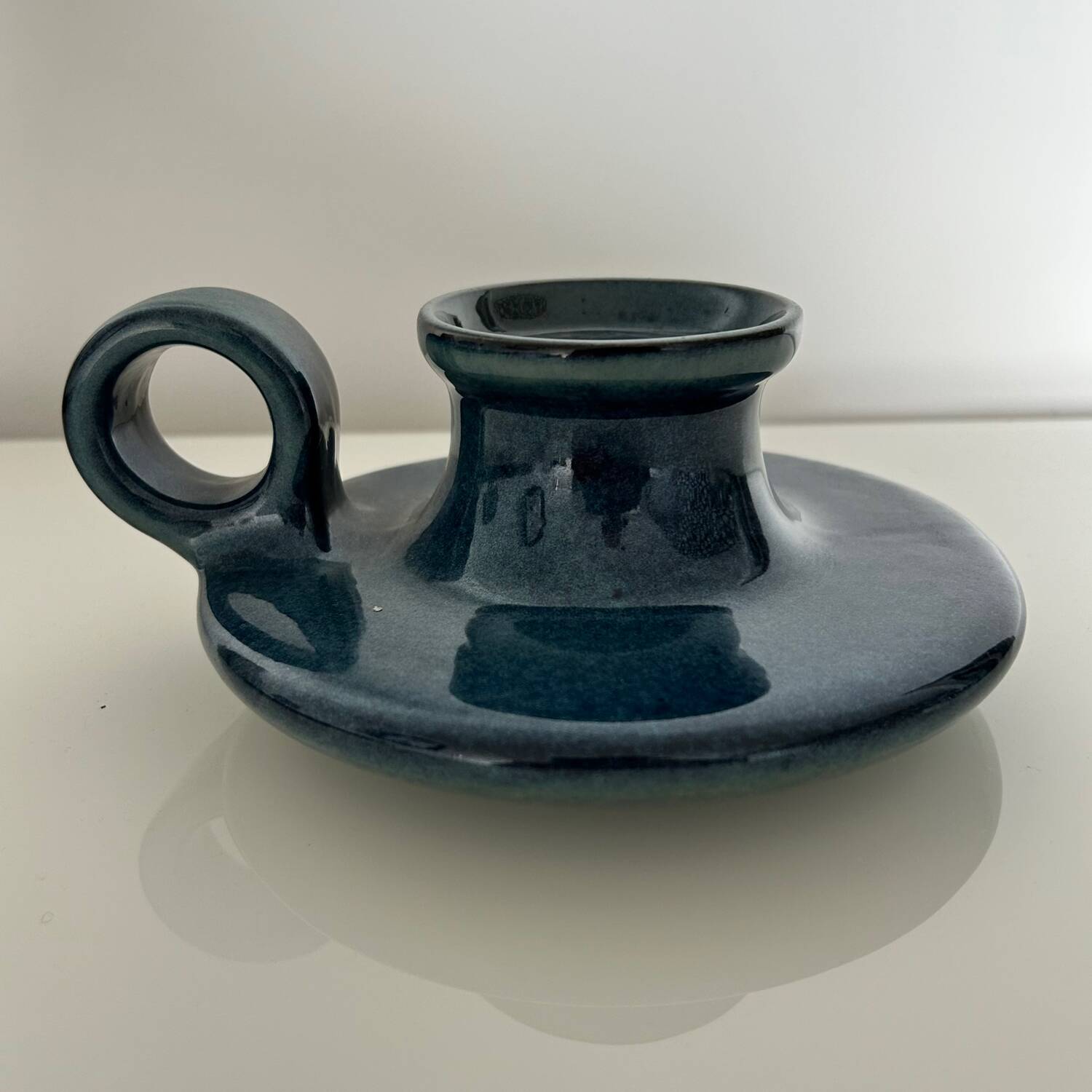 XL blue stoneware candlestick