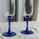 Set of 6 blue-footed champagne flutes; 3 pairs of designs.