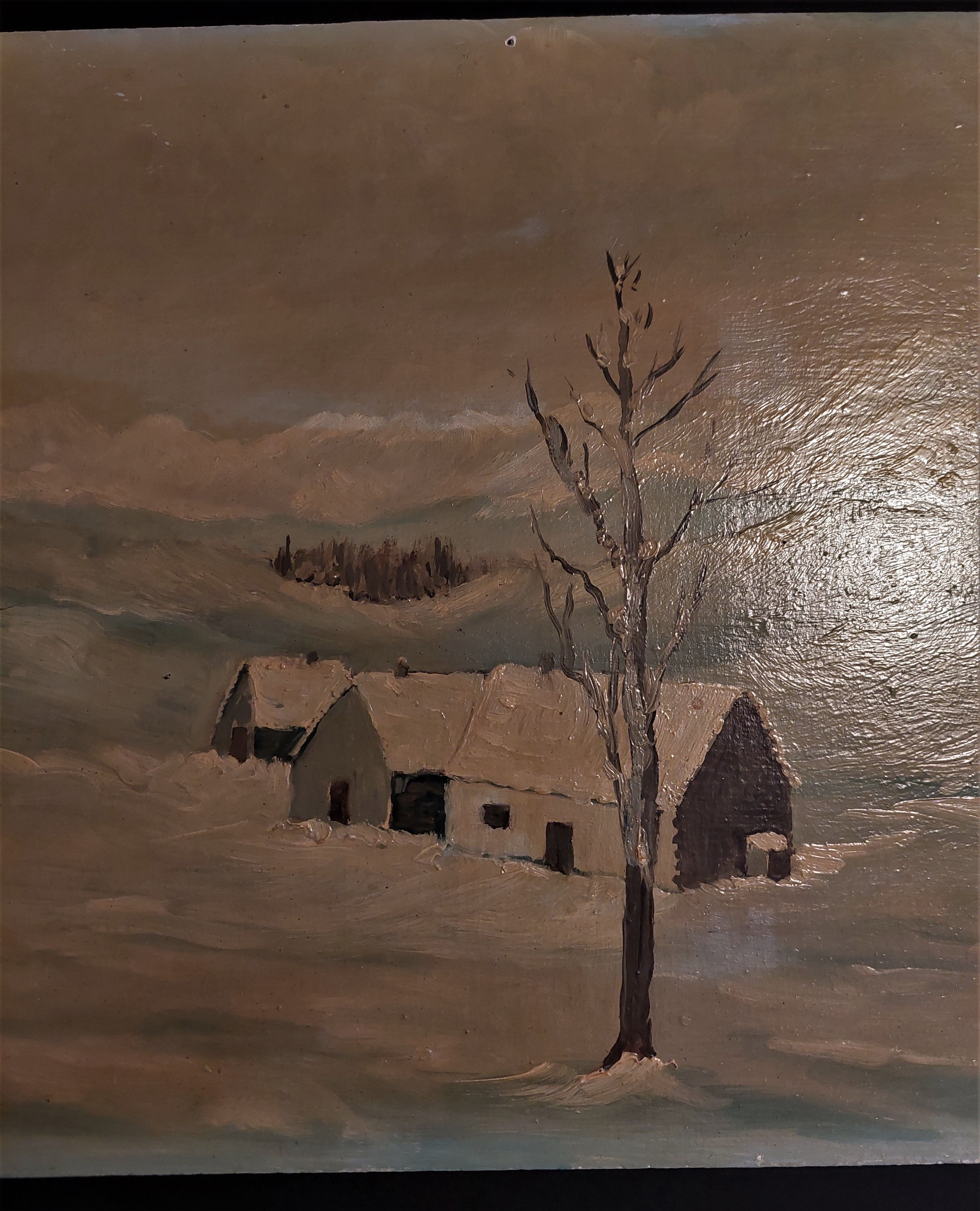 Painting painting oil on panel landscape mountain snow