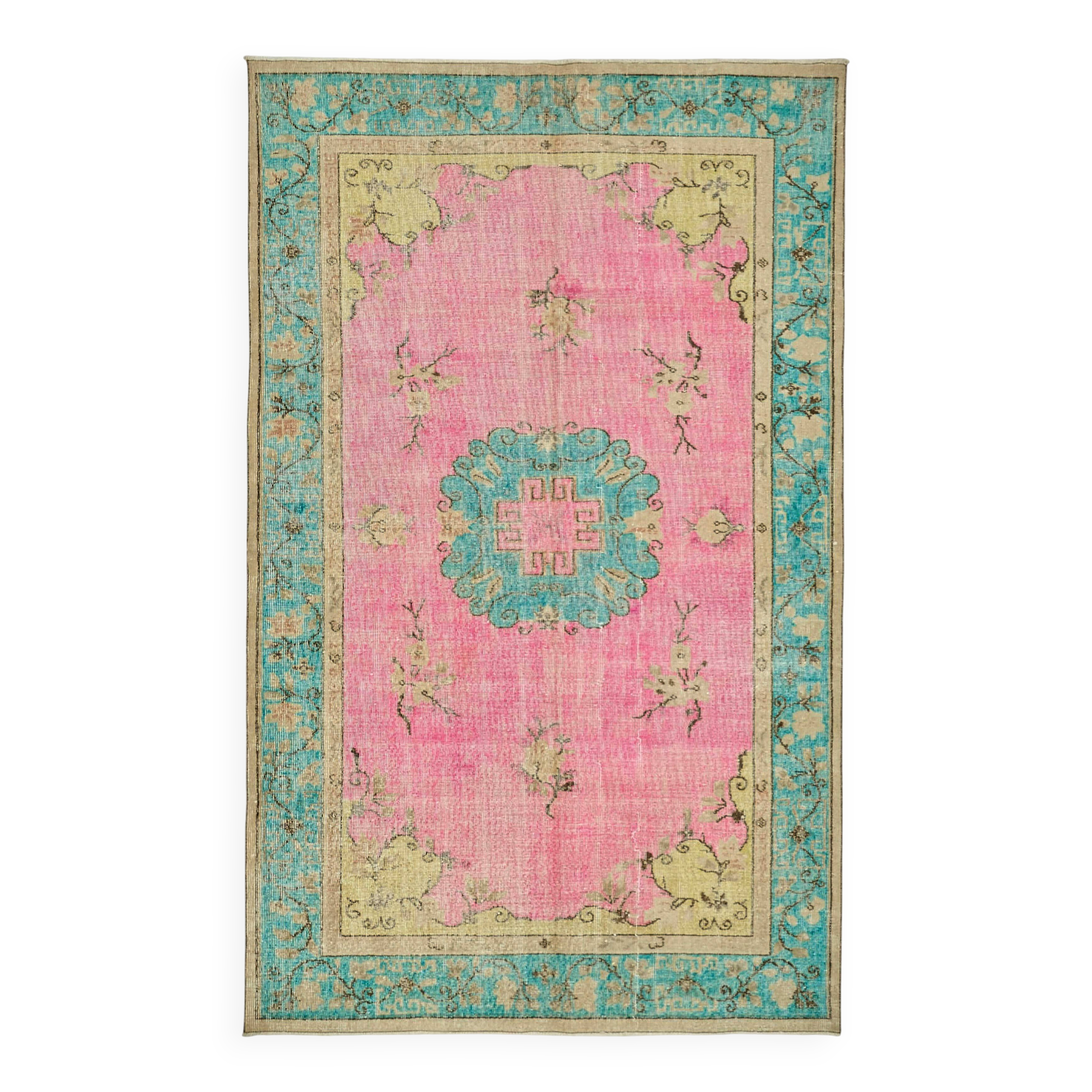 Overdyed Wool Vintage Handmade Carved Rug 176 cm x 271 cm