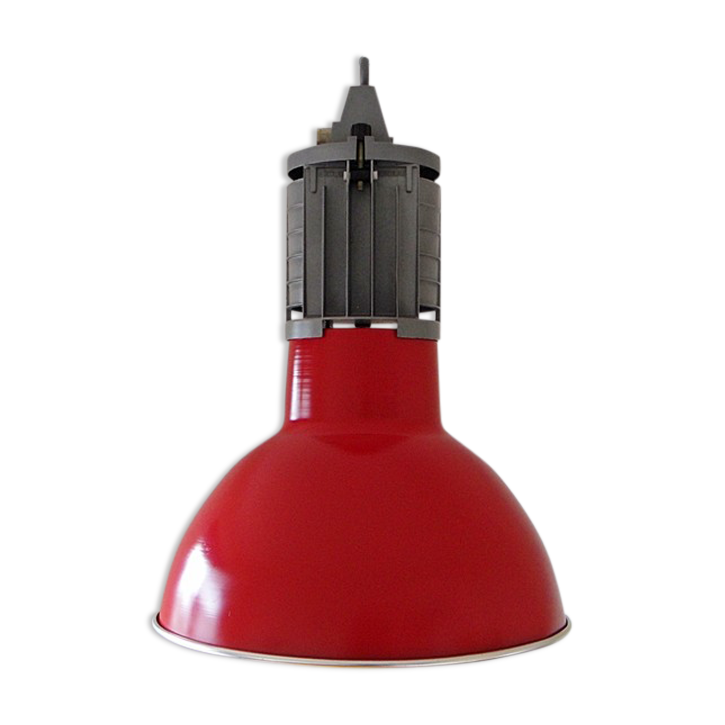 Large red aluminum lamp.