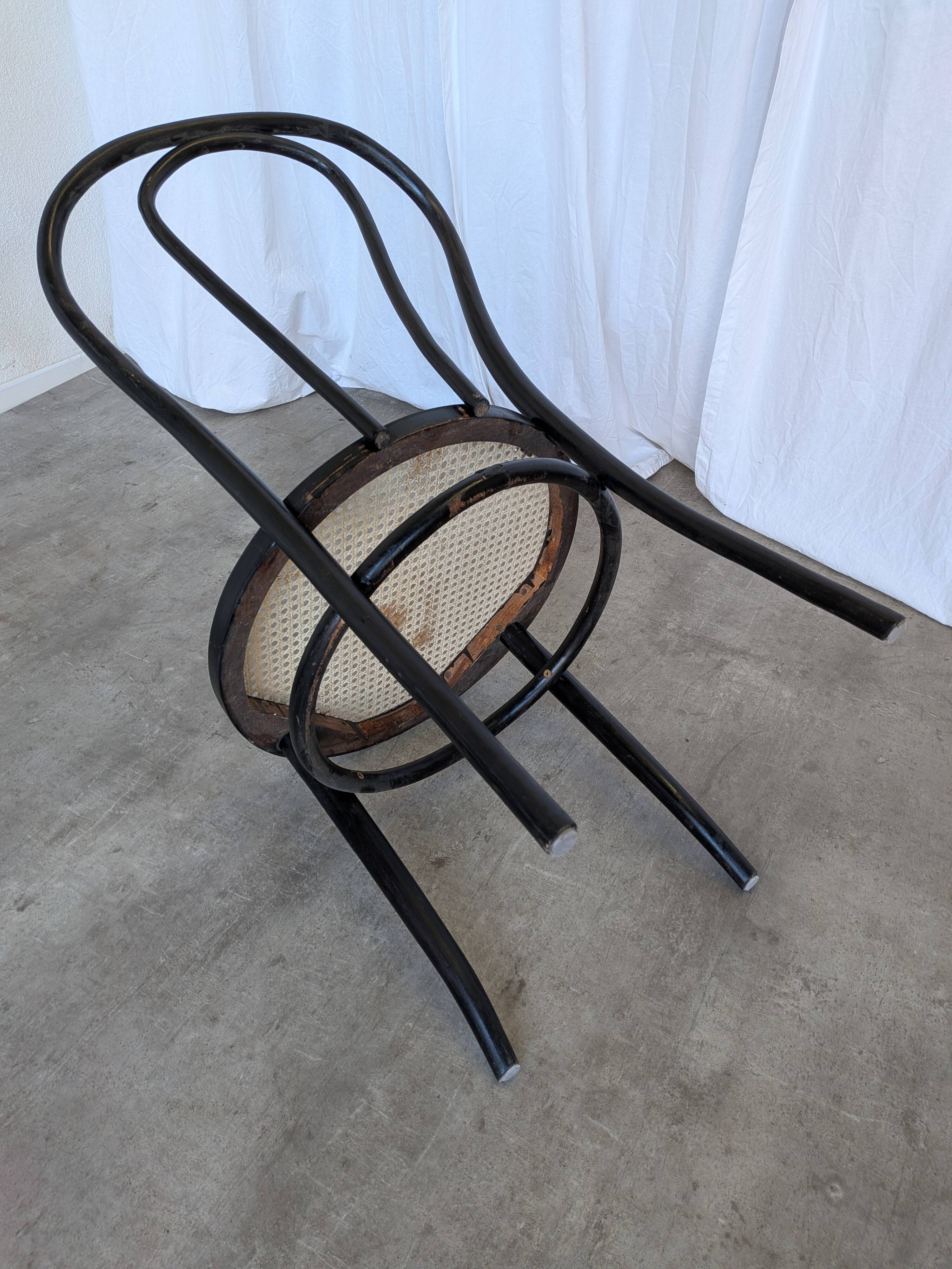 Vintage Thonet Style Dining Chair: Black Bentwood Cane Seat