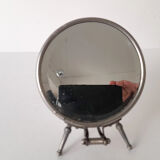 Vintage Adjustable Beveled Round Mirror and Magnifying in Metal Frame for Table or Wall.