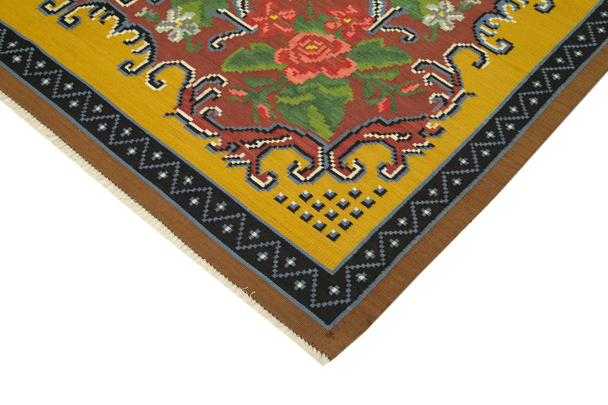 Handmade Vintage Moldovian Yellow Kilim 198 cm x 295 cm - 23443