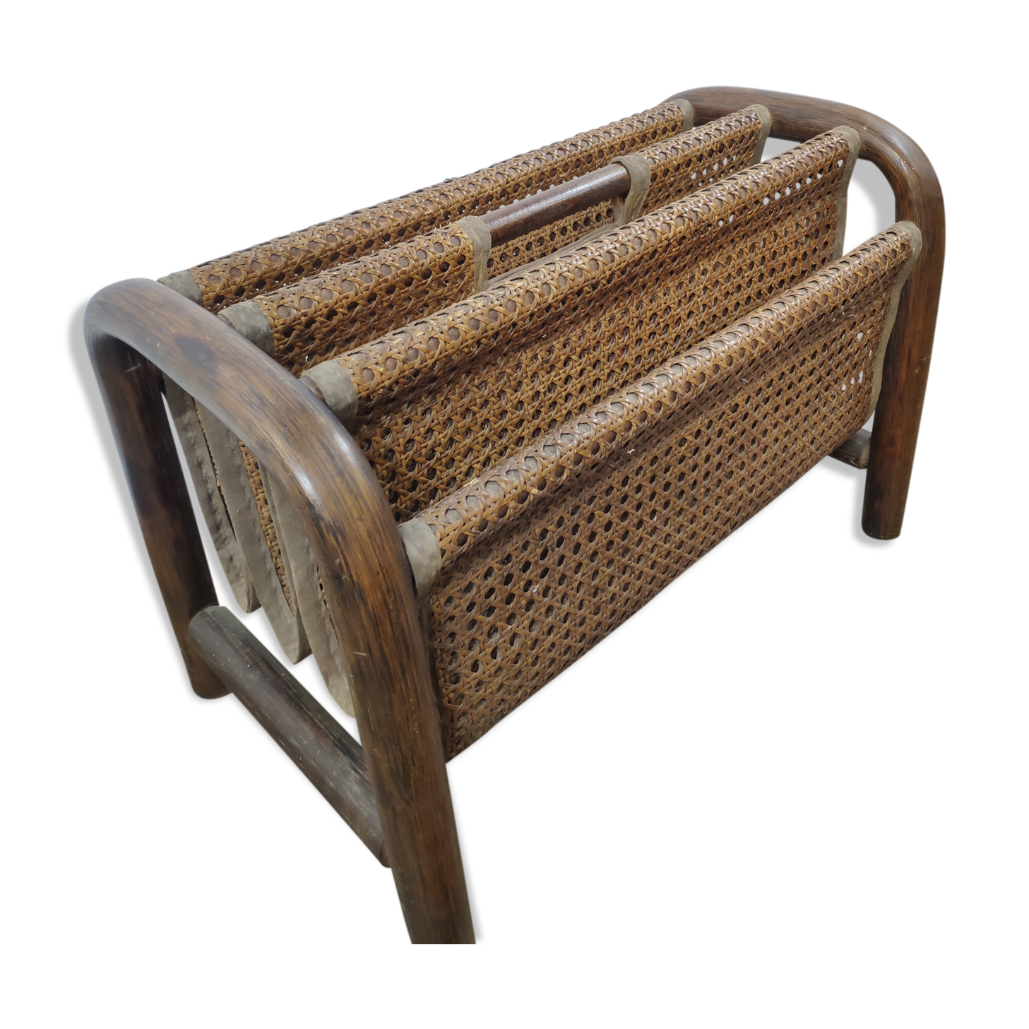 Porte revue canné vintage en bois courbé