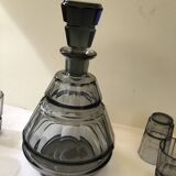 Carafe et 5verres art déco en cristal fumé mauve