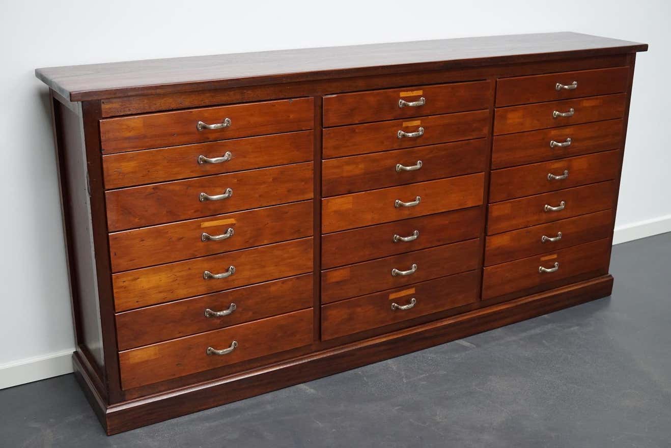 British Mahogany Apothecary Cabinet or Bank of Drawers, 1930s