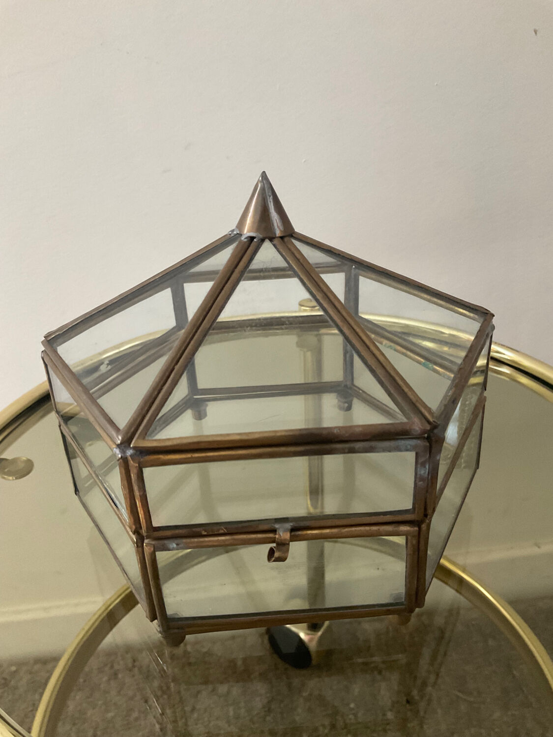 Jewelry box in brass and glass