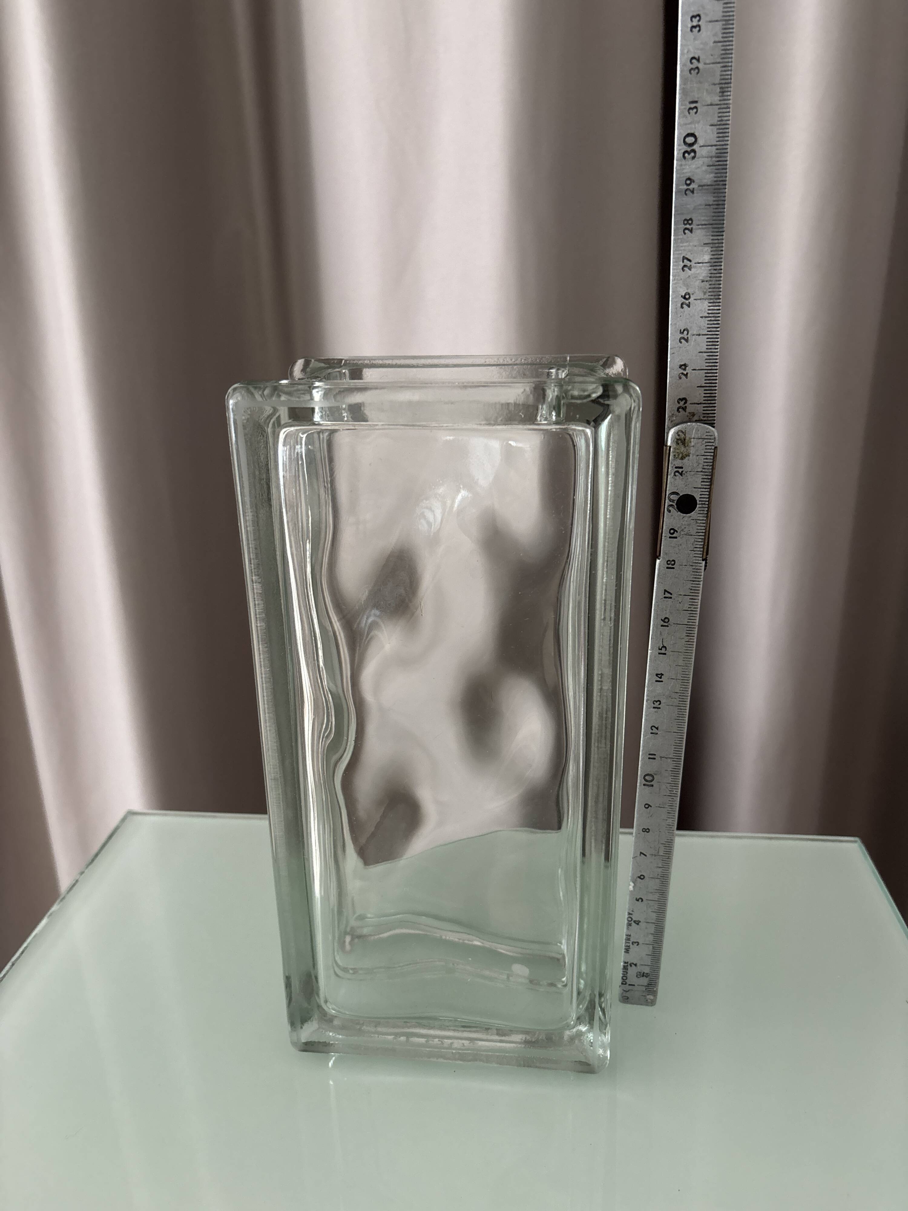 Vintage Rectangular Glass Brick Vase – Minimalist Modern Design (ca. 1980s–