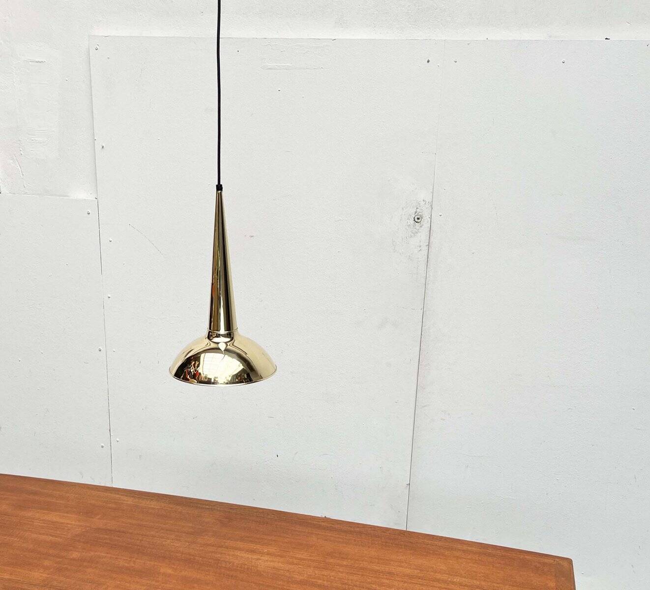 Danish mid-century brass cone pendant lamps, 1950s, set of 2.