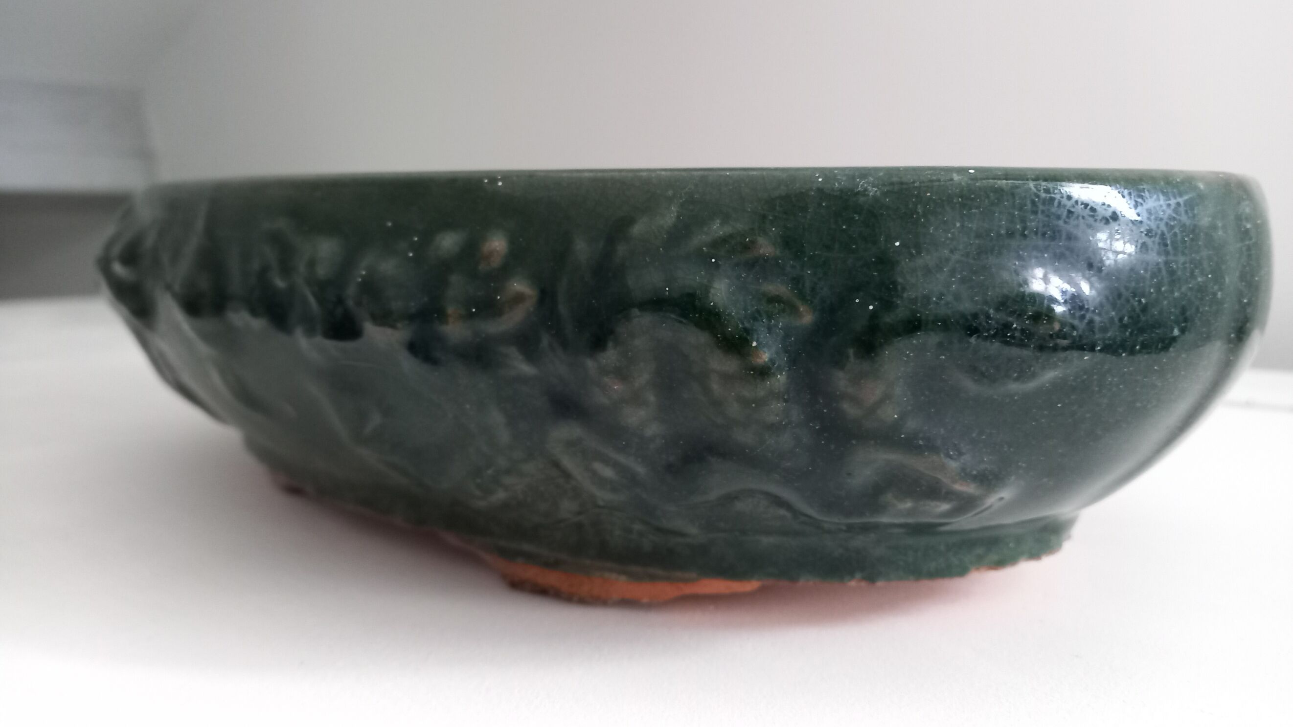 Bonsai pot in green glazed stoneware