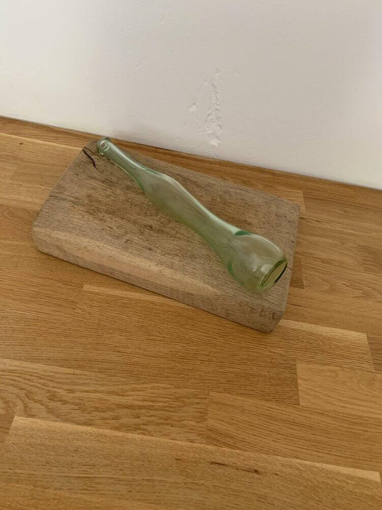 Mid-Century translucent green glass vase from the 1980s, slender silhouette, Czech Republic.