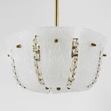 J.T. Kalmar Petite curved suspension basket, brass and glass, Austria, 1950s