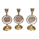 Triode of mother-of-pearl and brass candlesticks