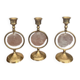 Triode of mother-of-pearl and brass candlesticks