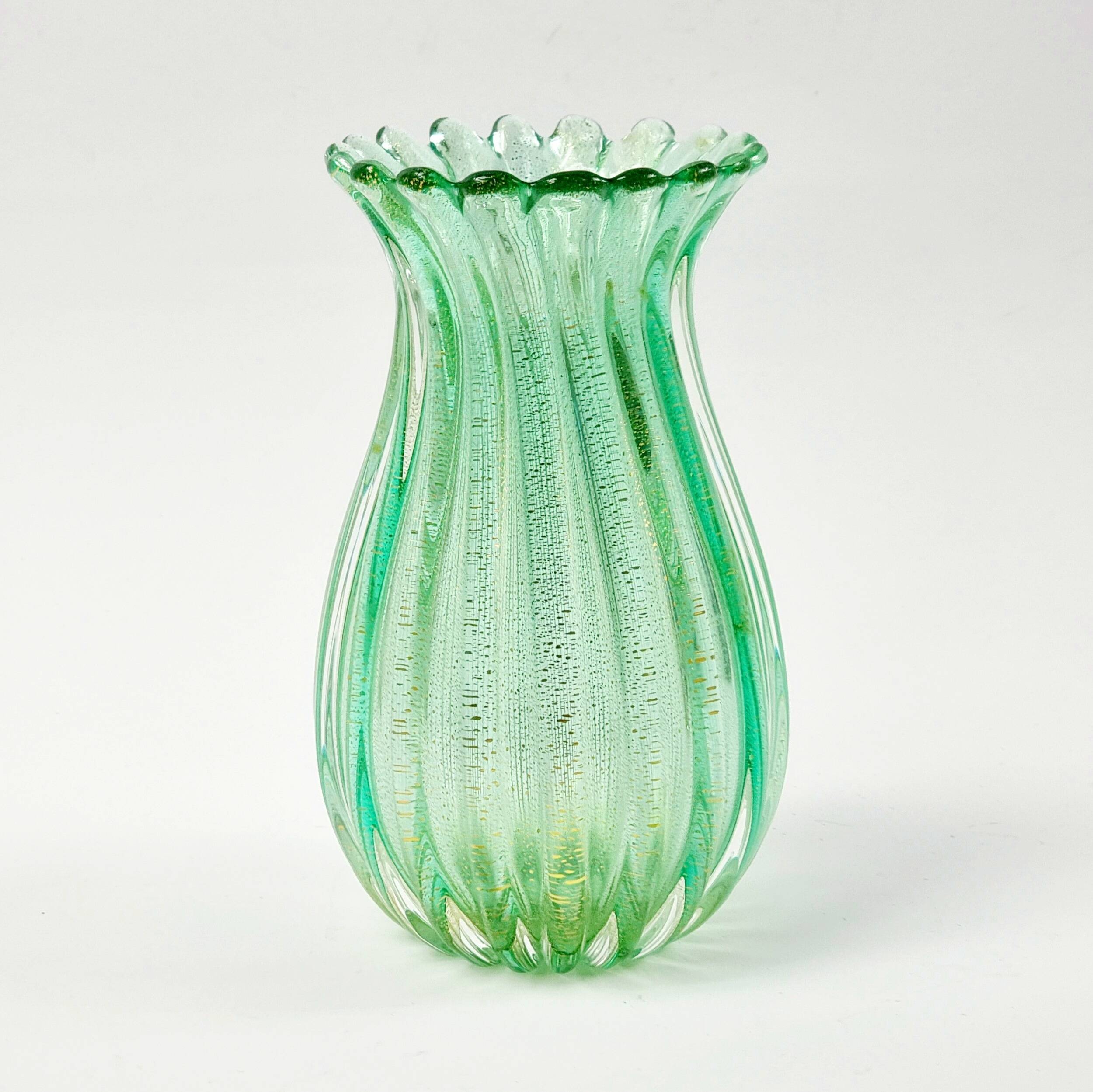 Mid-Century Ribbed Murano Glass Vase by Archimede Seguso for Seguso Vetri d'Arte, Italy, 1950s
