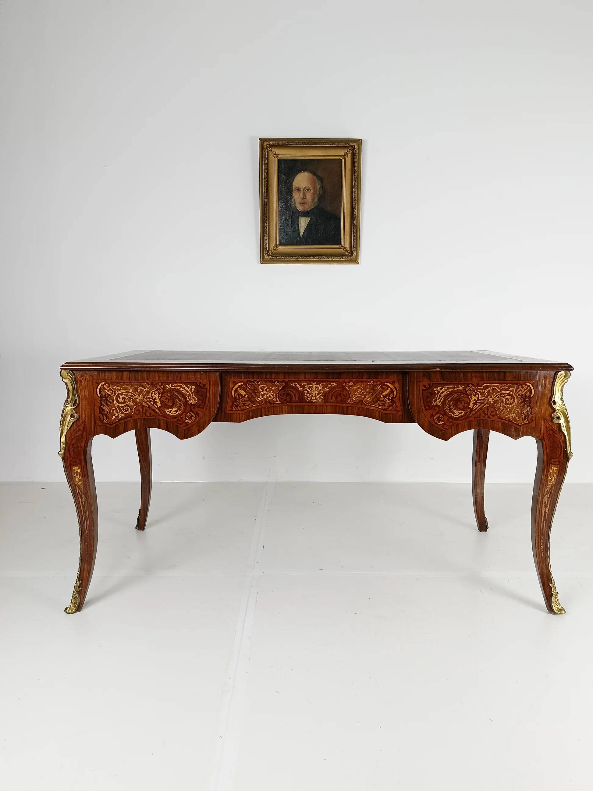 Louis XV style double-sided mahogany and rosewood flat desk