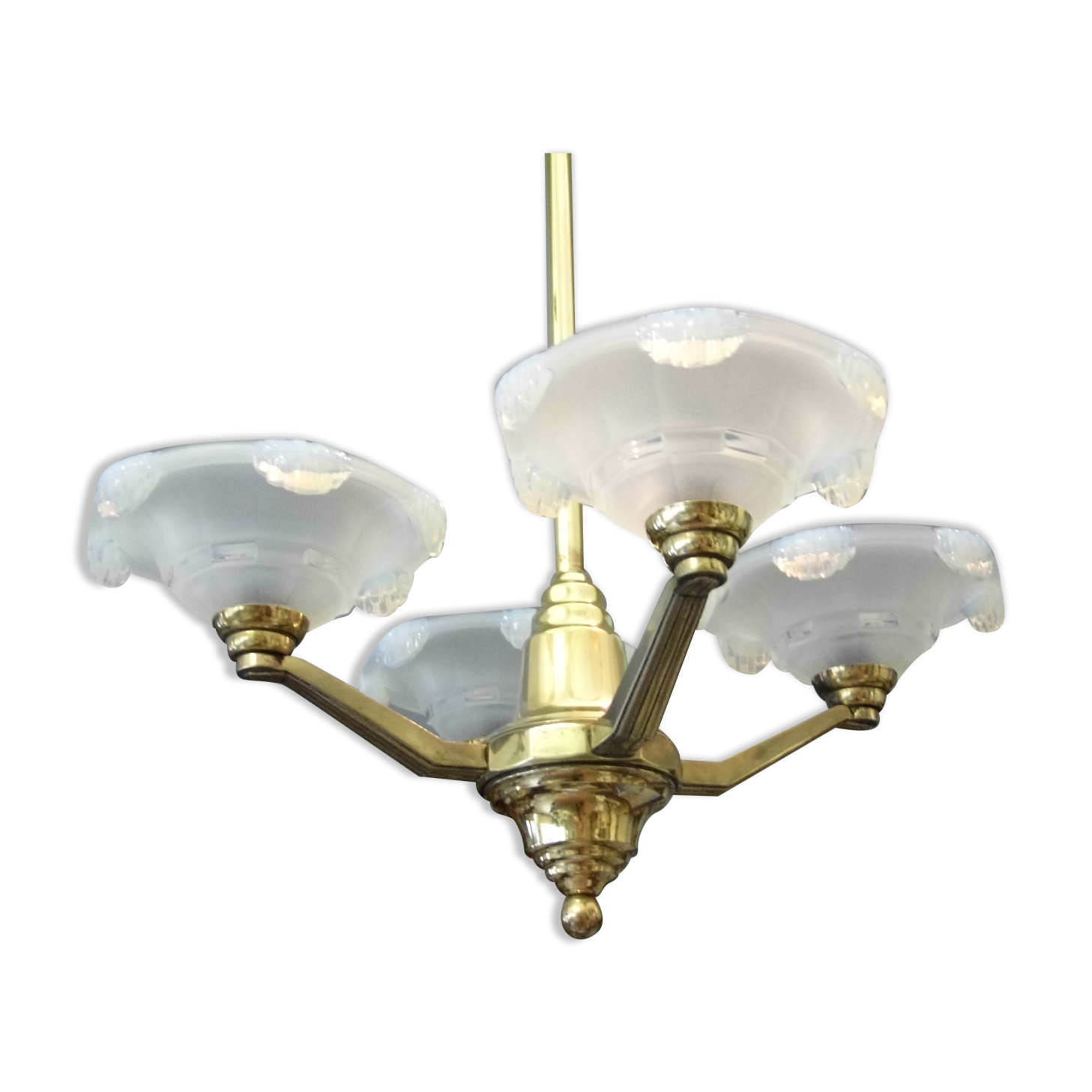 Art Deco chandelier, 4 arms of light, opalescent Ezan glasses