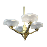 Lustre art déco , 4 bras de lumière, verres opalescents ezan