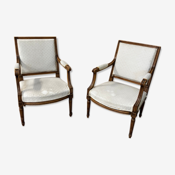 Pair of old Louis XVI style armchairs with flat backrest