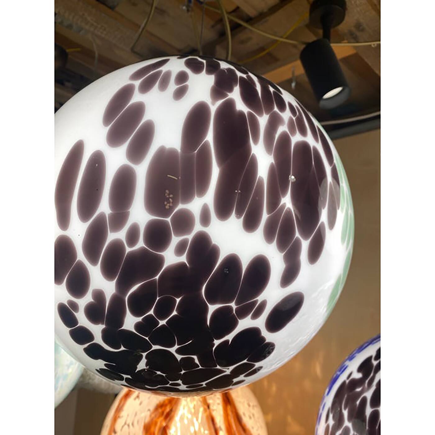 Contemporary Light Green and Black Sphere Pendant in Glass