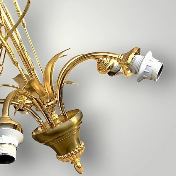 Ancien lustre épi de blé à cinq bras – hollywood regency - massive