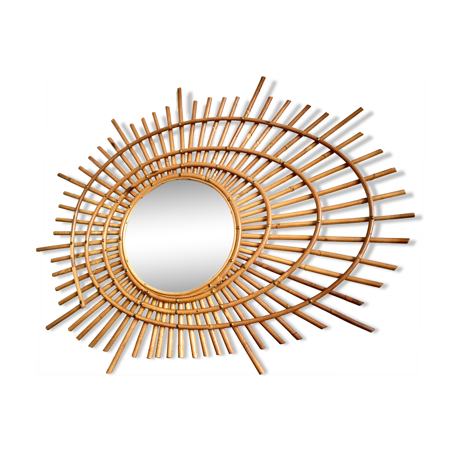 Sun mirror in rattan made in 1960