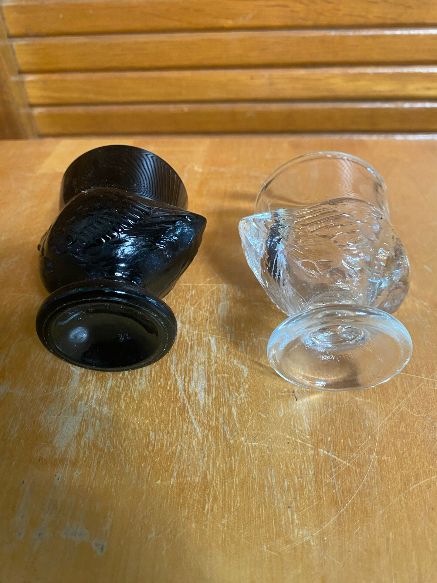 Pair of Antique Egg Cups in Black Opaline and Vintage Moulded Glass