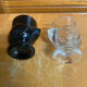 Pair of Antique Egg Cups in Black Opaline and Vintage Moulded Glass