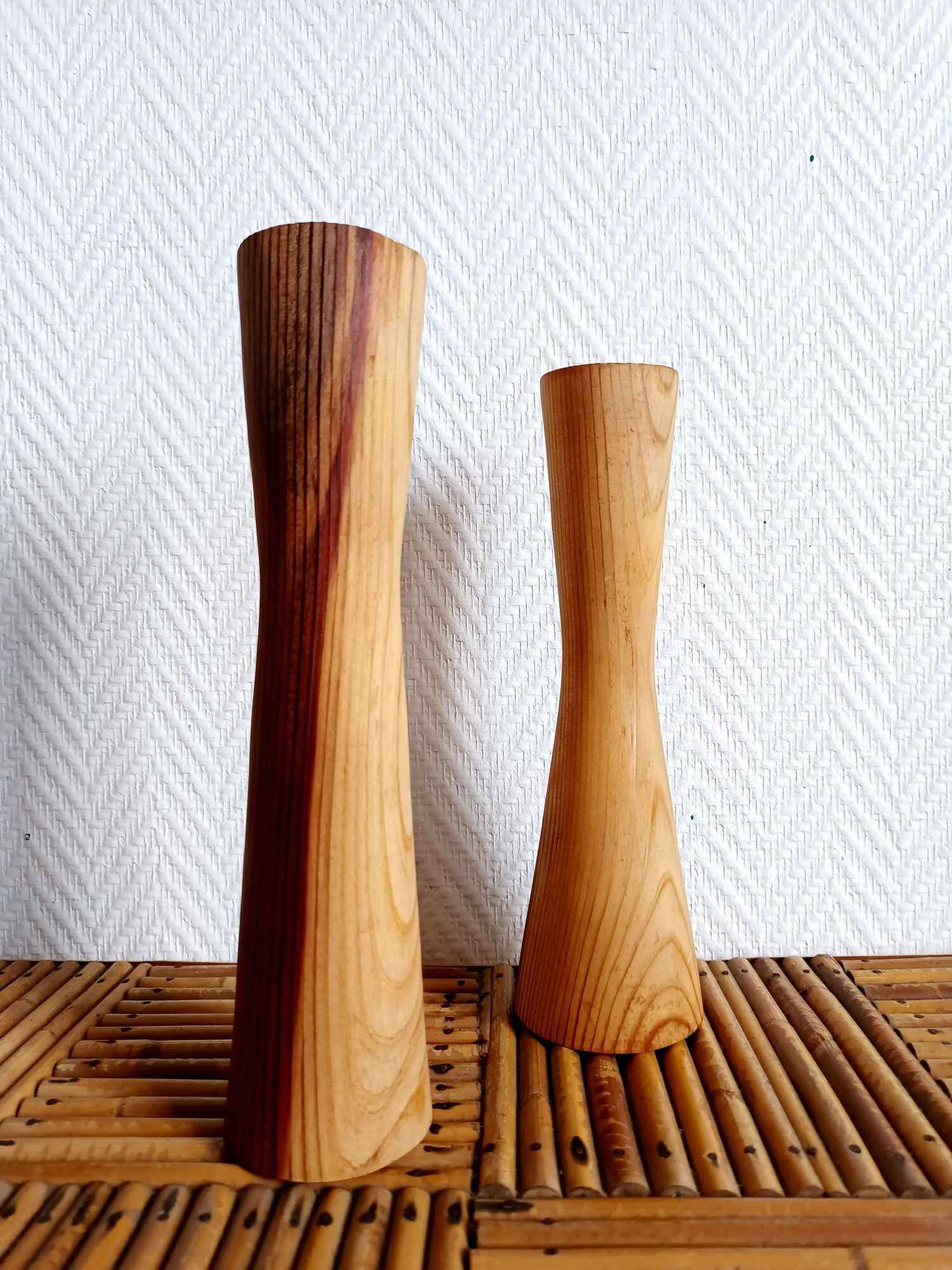 Scandinavian brutalist wooden candle holders