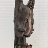 Wooden bust of woman with floral headdress sculptural work of the 60s-70s