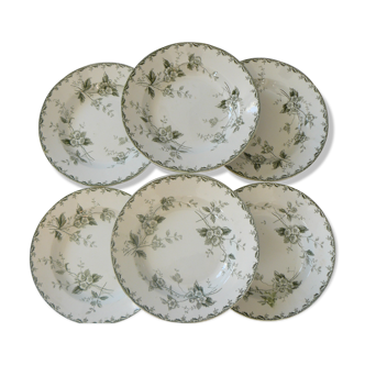 Lot de 6 assiettes creuses  "terre de fer" modèle "rosette" st amand