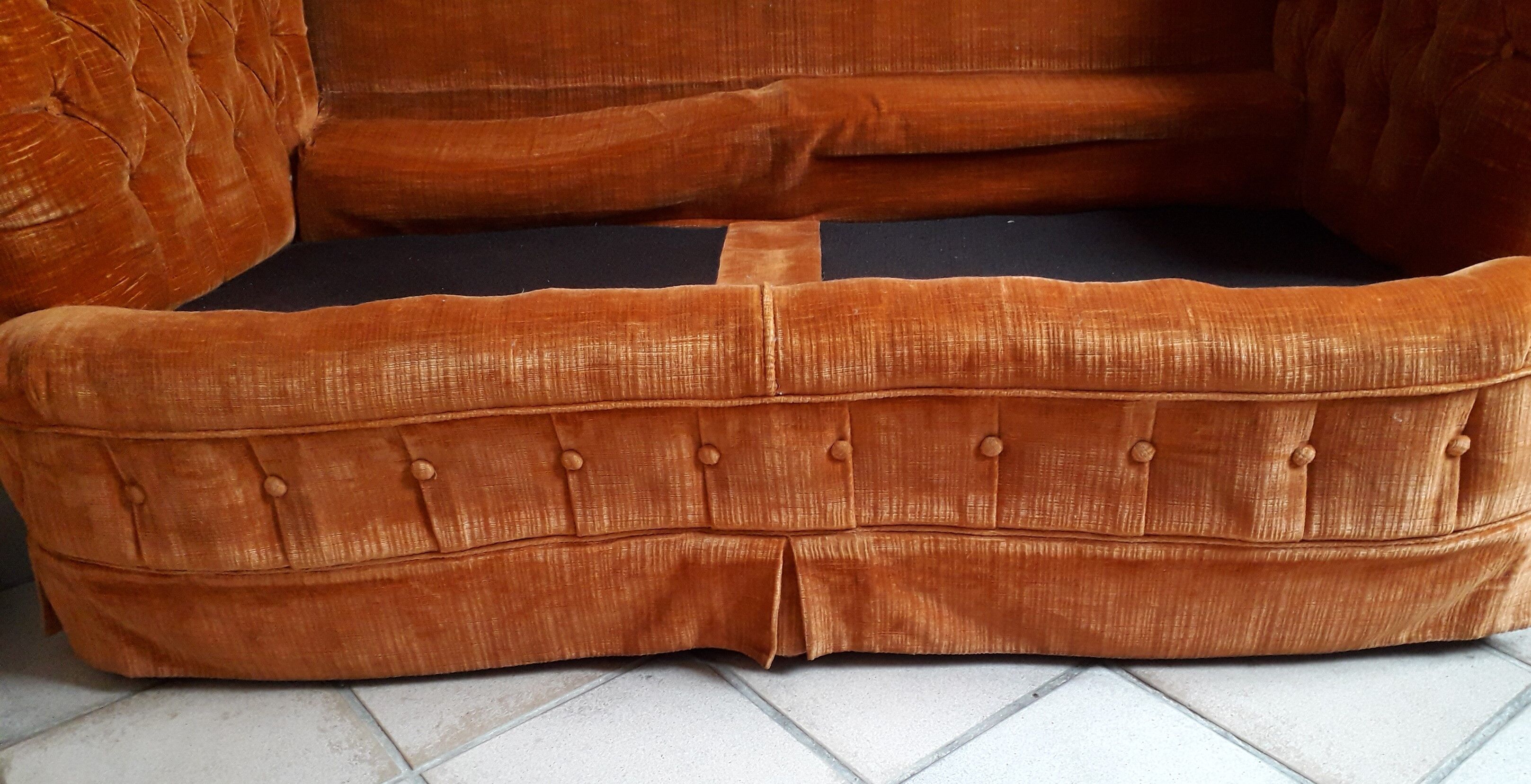 Orange velvet two-seat sofa