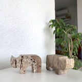 Pair of travertine rhinoceros bookends by Fratelli Mannelli, 1970s