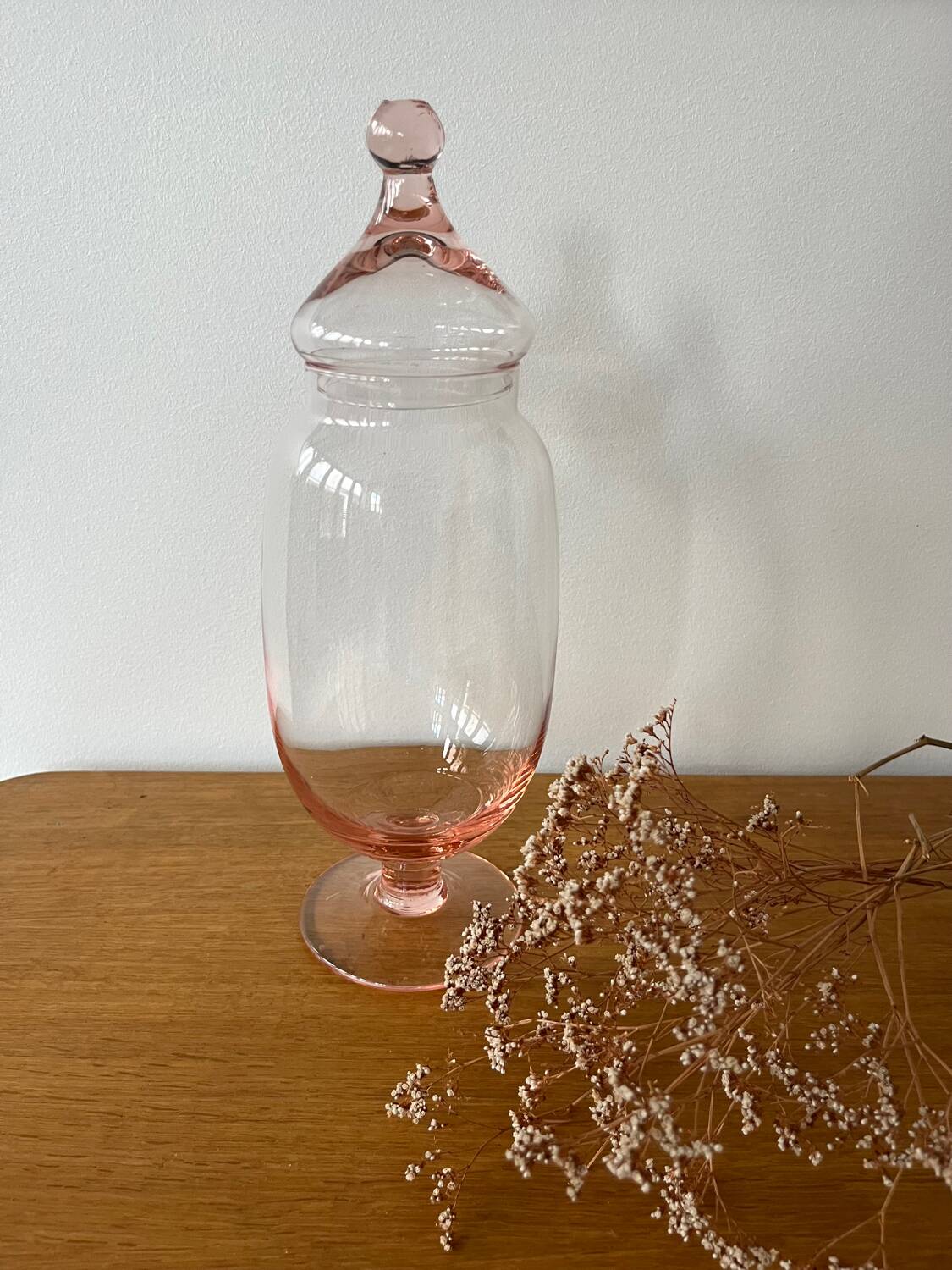 Bocal / Bonbonnière verre rose pale H30cm