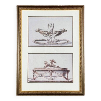 Framed Pencil and Watercolor Drawings, Decorative Art Inspiration, 19th Century
