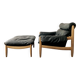 Danish Oak and Leather Lounge Chair with Ottoman