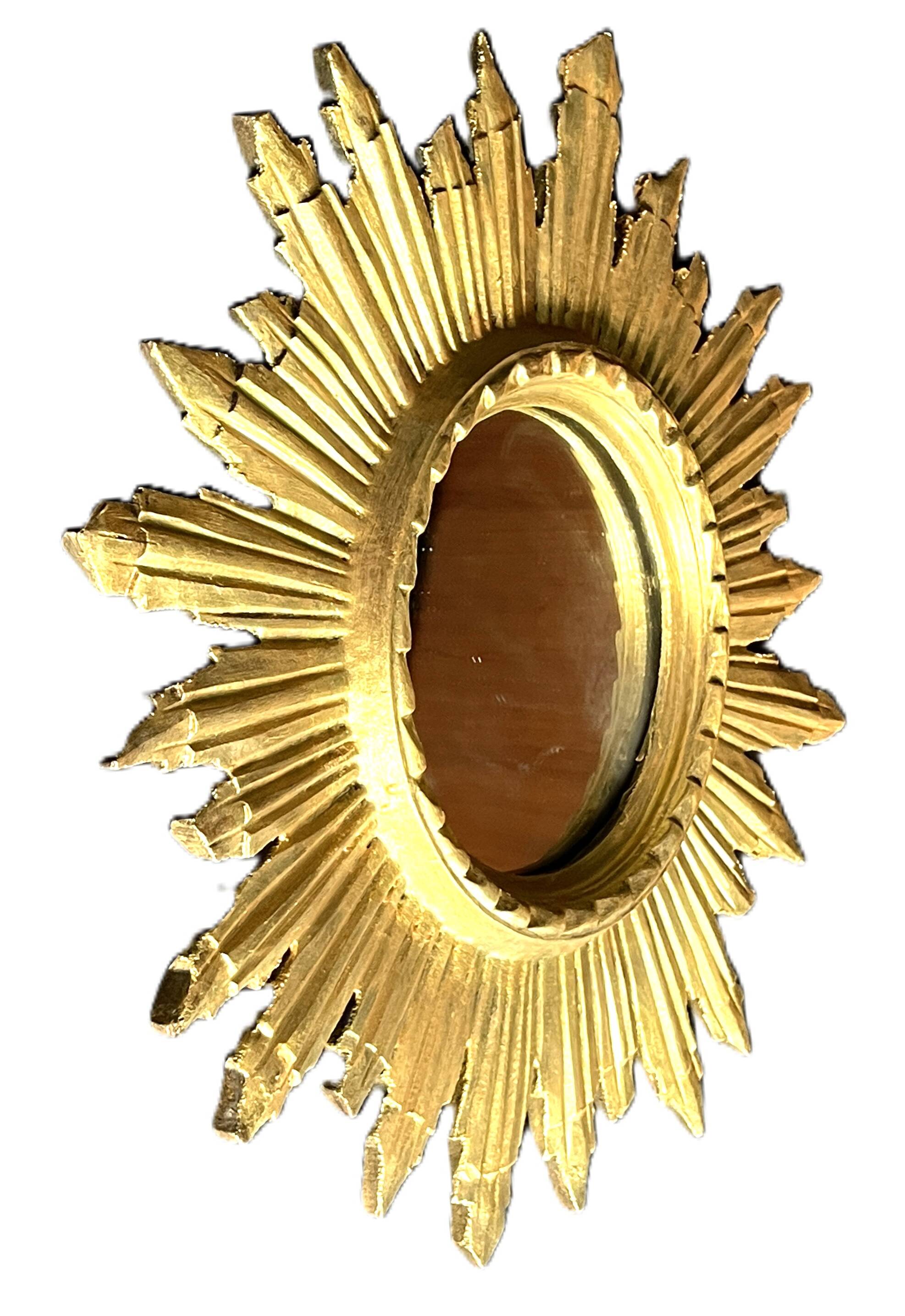 golden wooden sun mirror - 48 cm