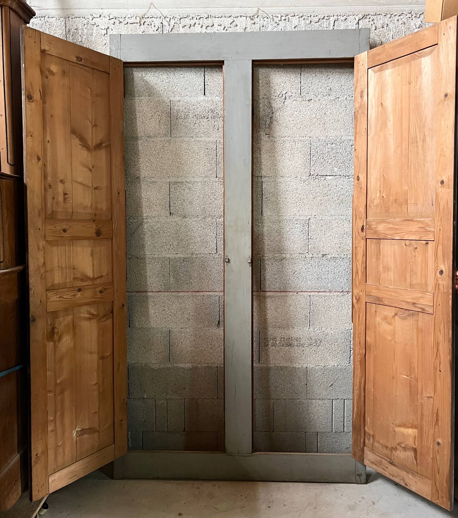 Late 19th century cupboard front, double doors + painted fir frame