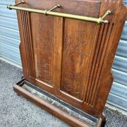 Antique hall coat rack – mirror, hooks & umbrella stand