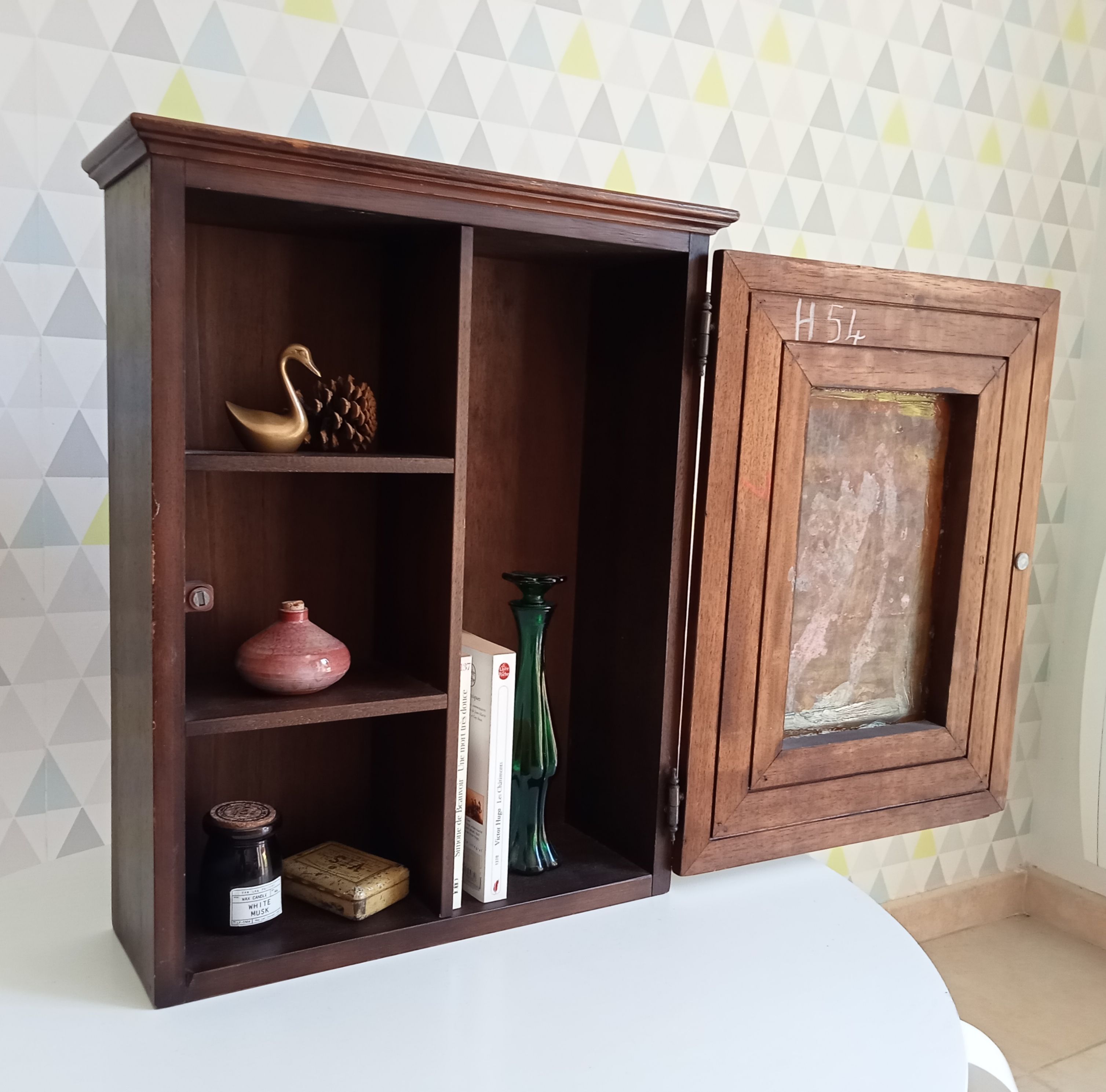 Antique wooden and brass bathroom cabinet 40/50s