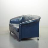 Wittmann Petrol Blue Soft Leather Sofa Model Aura Designed by Paolo Piva