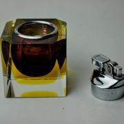 Red and yellow Sommerso lighter by Seguso, Murano glass, Italy, 970