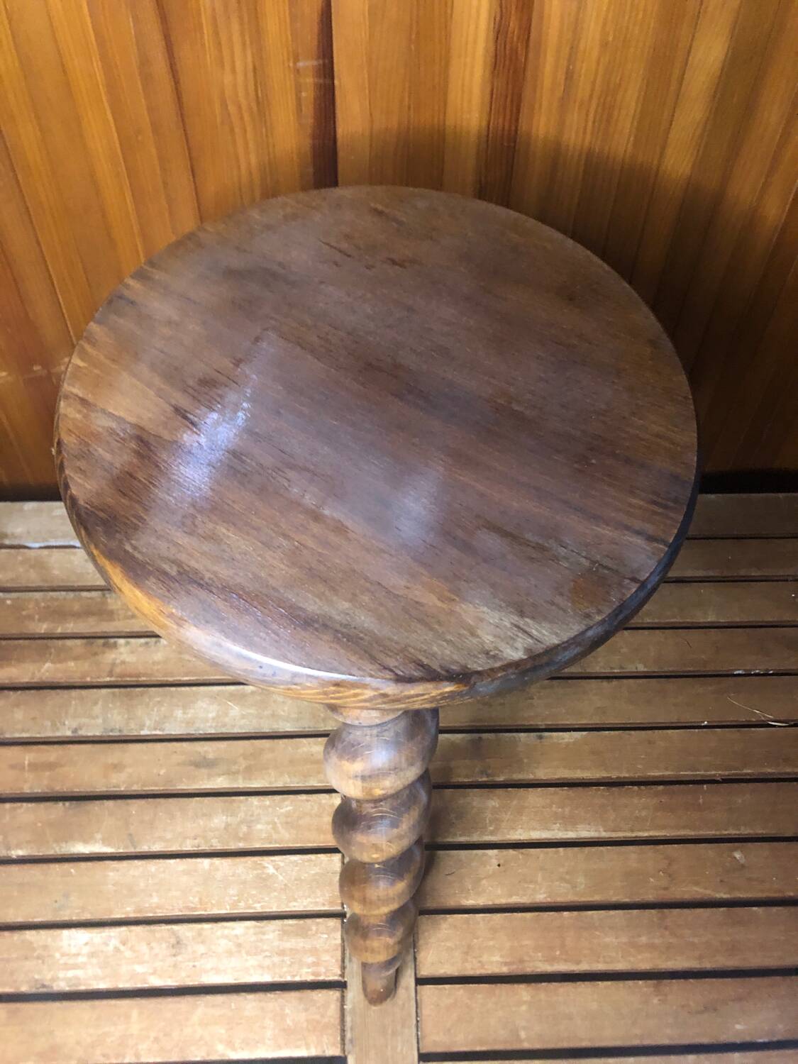Charles Dudouyt style tripod milking stool vintage twisted wood #a583