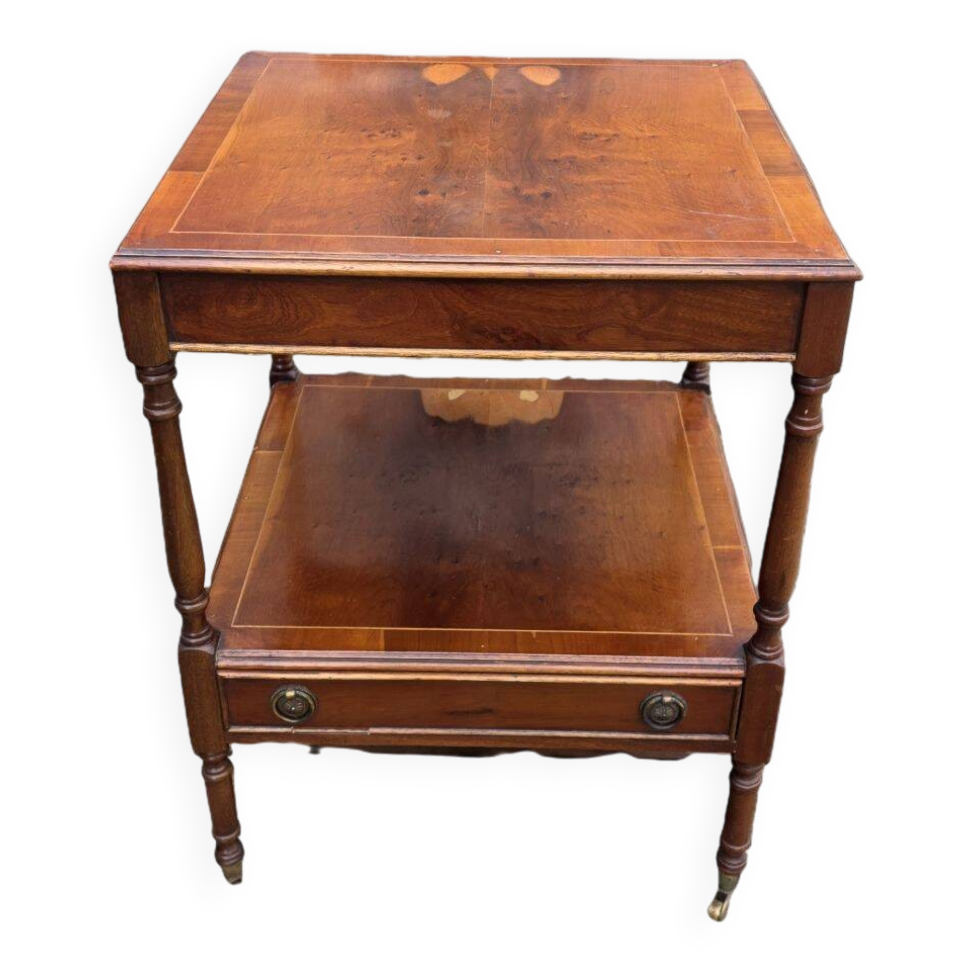 English Nightstand in Varnished Mahogany with One Drawer