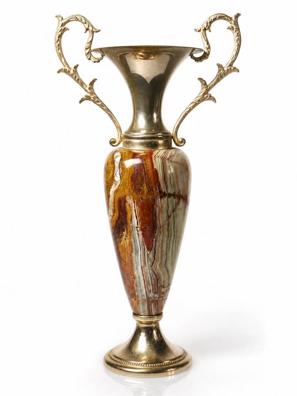 Large decorative onyx and gold metal cassolette, Italy 1960s-70s.