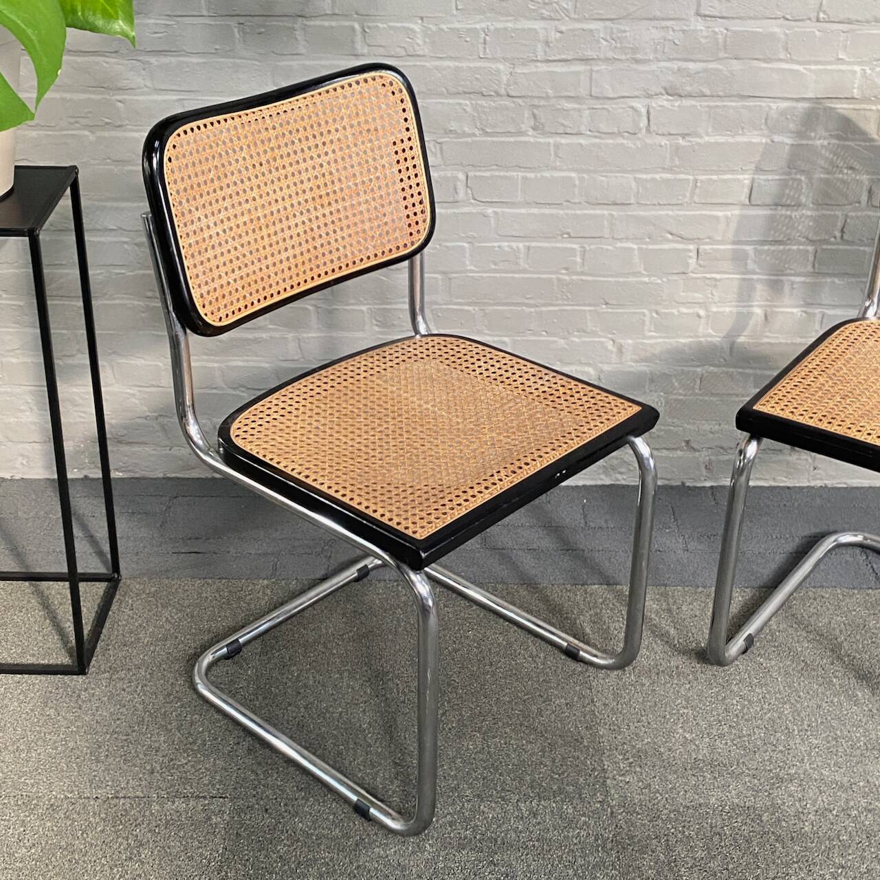 Set of 2 black cesca "s32" marcel breuer chairs - italy 1980's