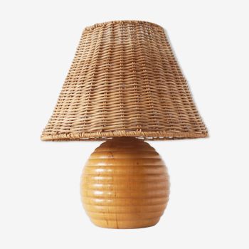 Elm and wicker ball lamp