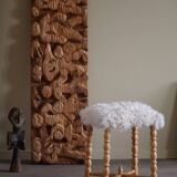 High oak stool, reupholstered in lambswool, Danish cabinetmaker, 1950s.